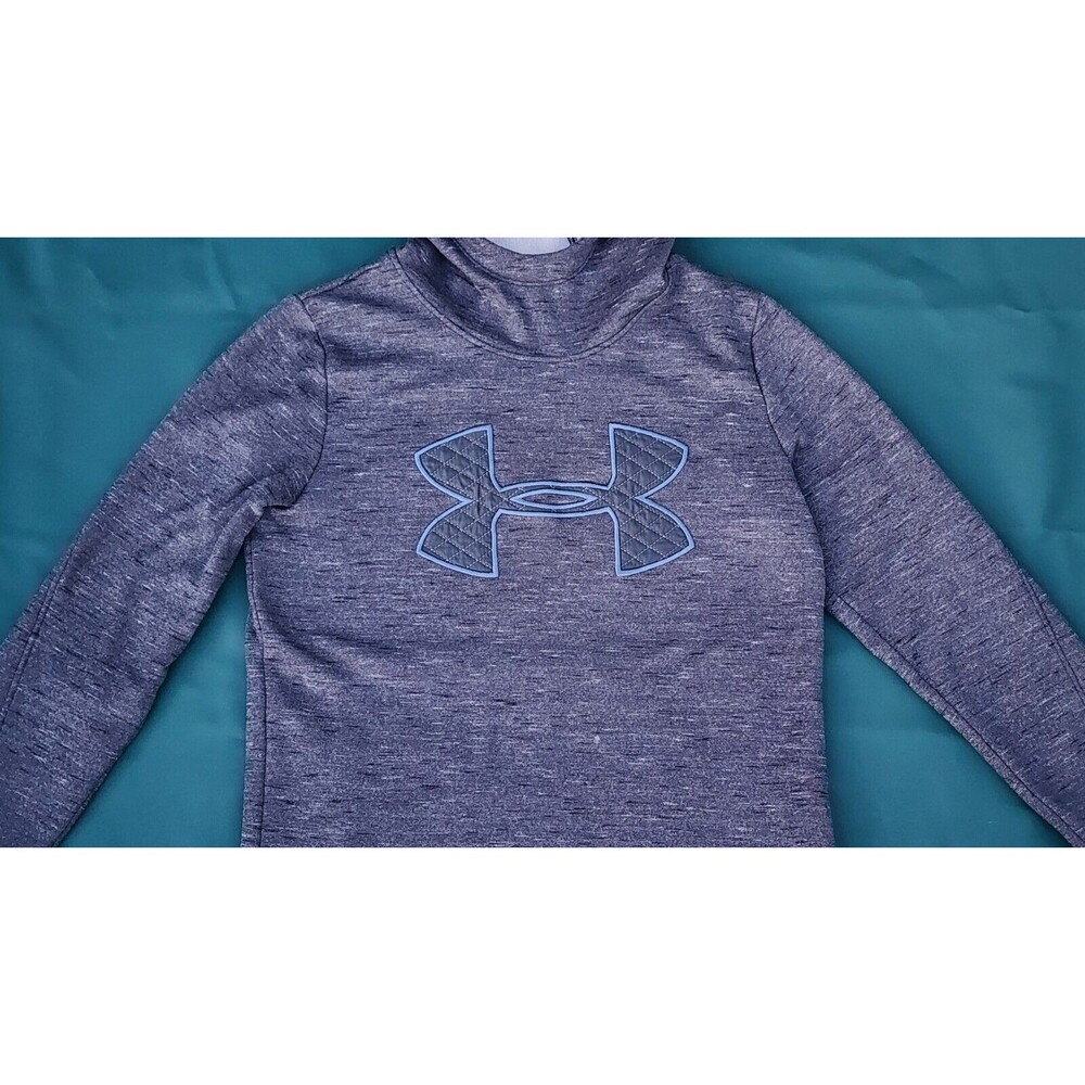 Under Armour Hoodie Gray Blue Logo Coldgear Sweatshirt Womens Loose XS EUC